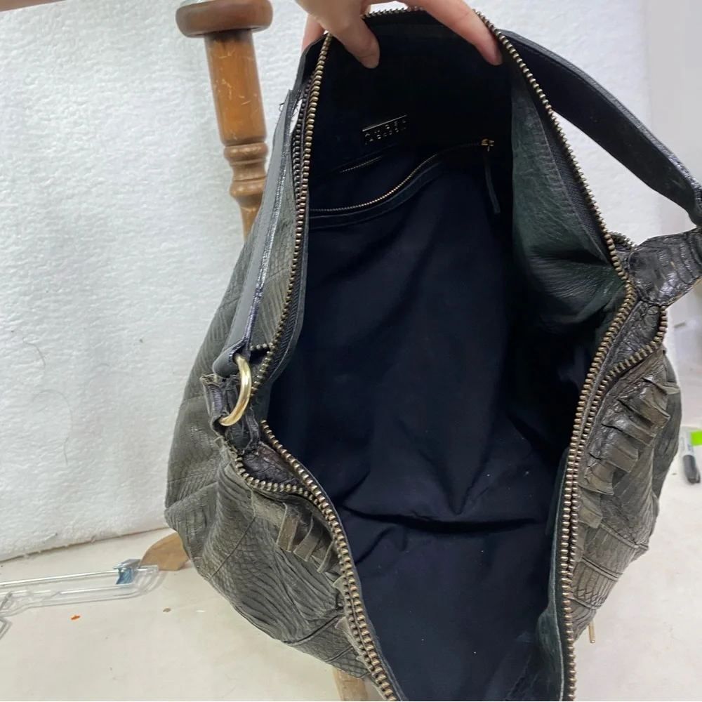 Angel Jackson XL python snakeskin fringe leather shoulder bag tote